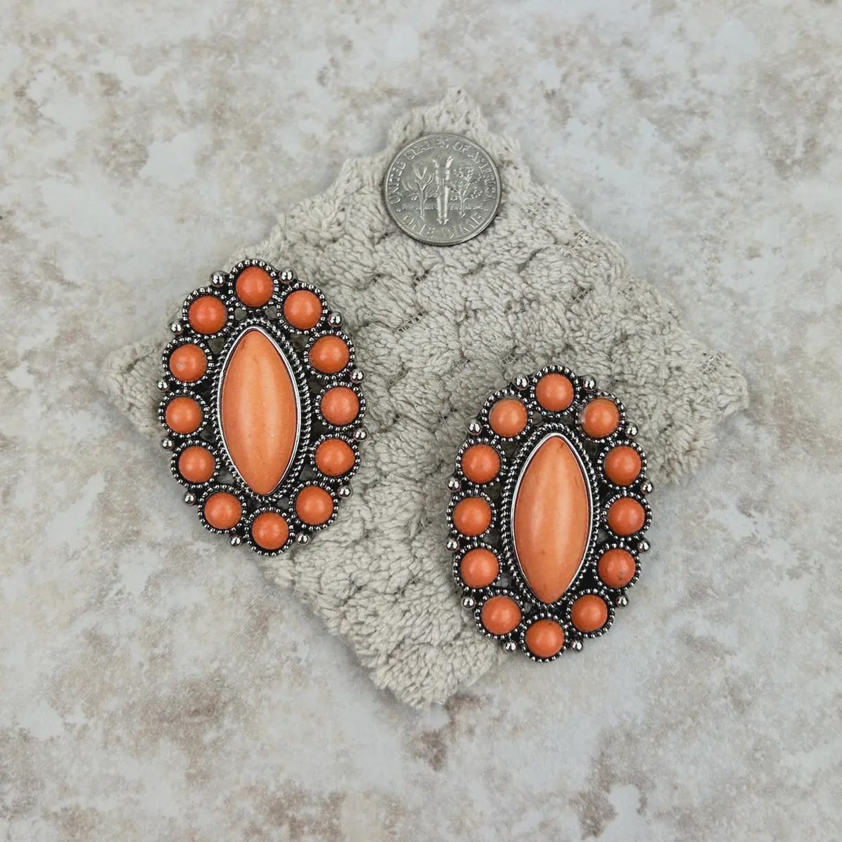 Silver with Orange Stones Concho Earring