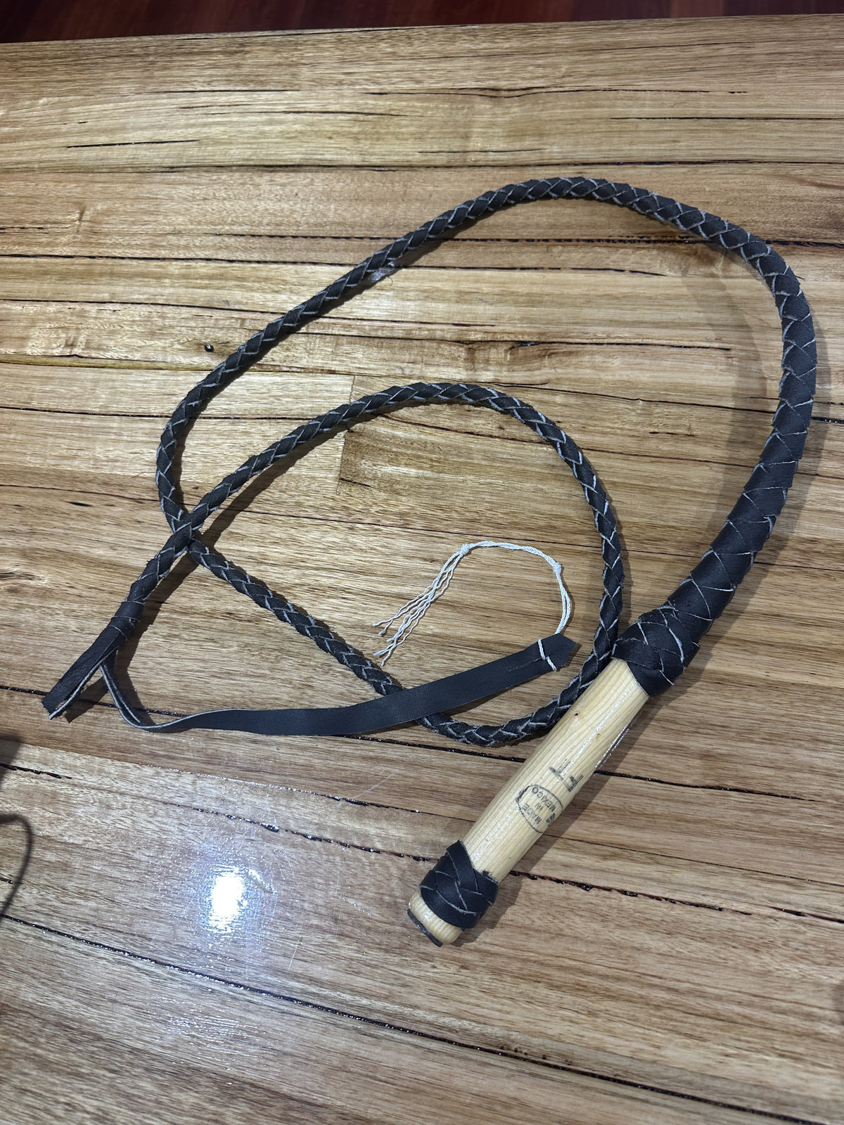 First Grade Bull Whip with Wooden Handle
