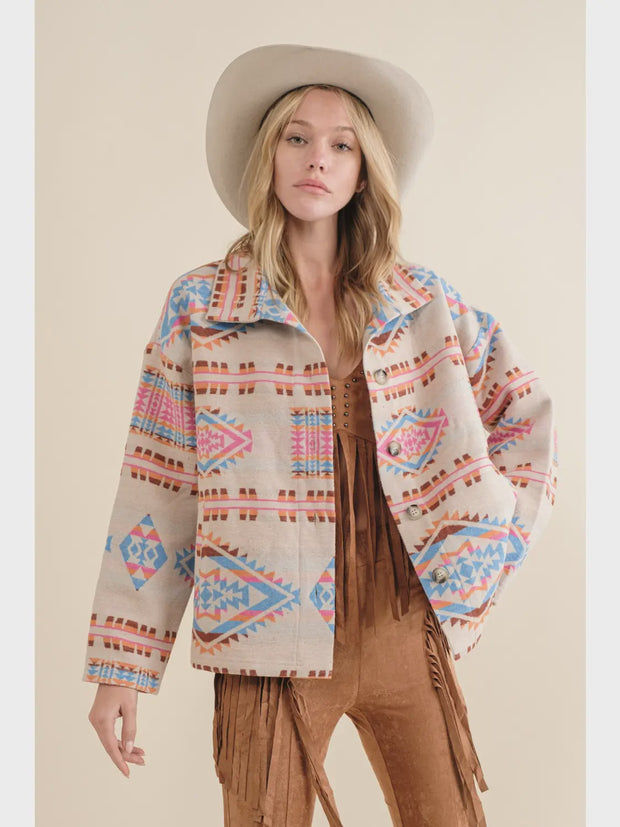 Aztec Jacquard Mock Neck  Western Jacket