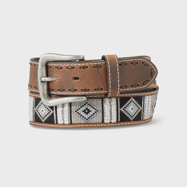 Men's Woven Geo Inlay Belt Choc Back lace