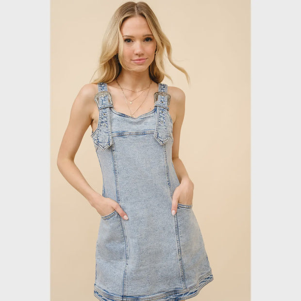 Denim Western Buckle Strap Dress