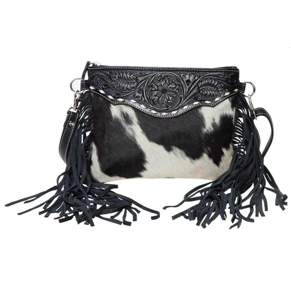 Tooling Leather Cowhide Bag with Fringes