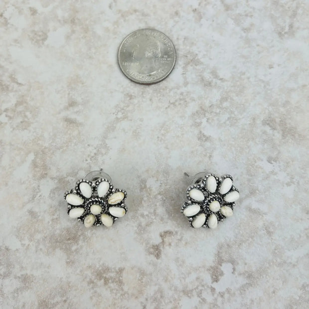 Silver & White Stone Concho Earring