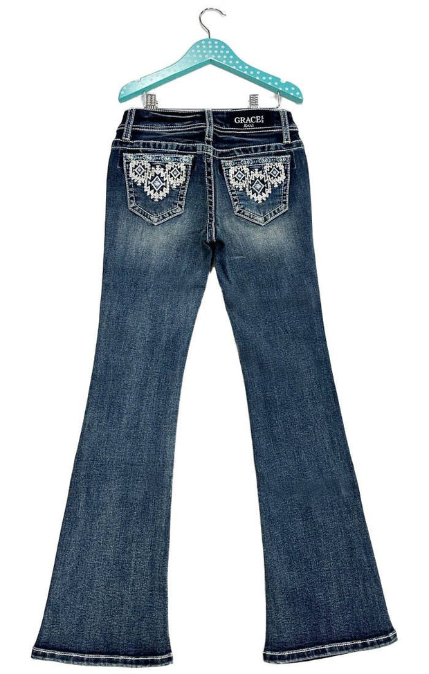 Grace In LA Aztec Embroidery Girls Boot Cut