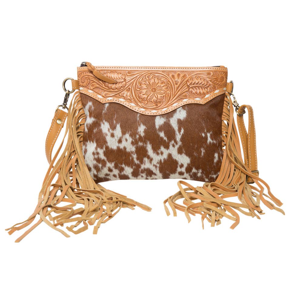 Tooling Leather Cowhide Bag with Fringes