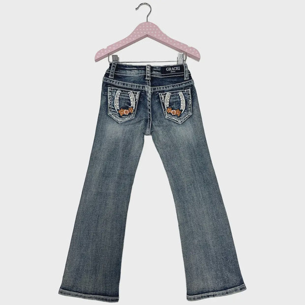 GRACE IN LA Horse Shoe/Floral A Little Girl Boot Cut