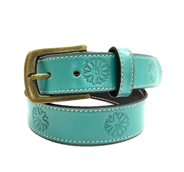 "MIA" Turquoise Floral Stamped Girl's Leather Belt