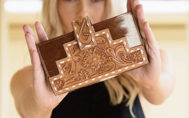 Tooling Leather Slim Button Wallet