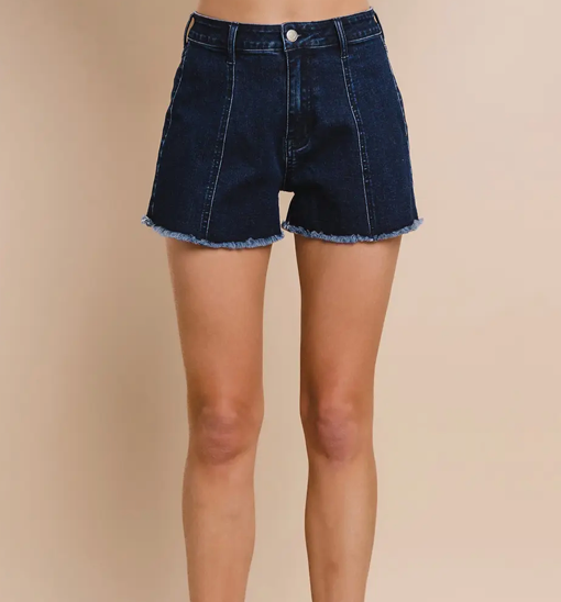 Western  Horeshoe Detail Dk Denim Shorts