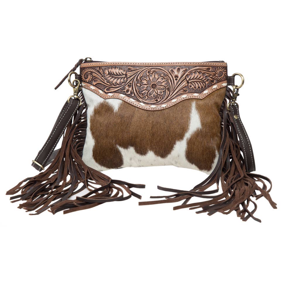 Tooling Leather Cowhide Bag with Fringes