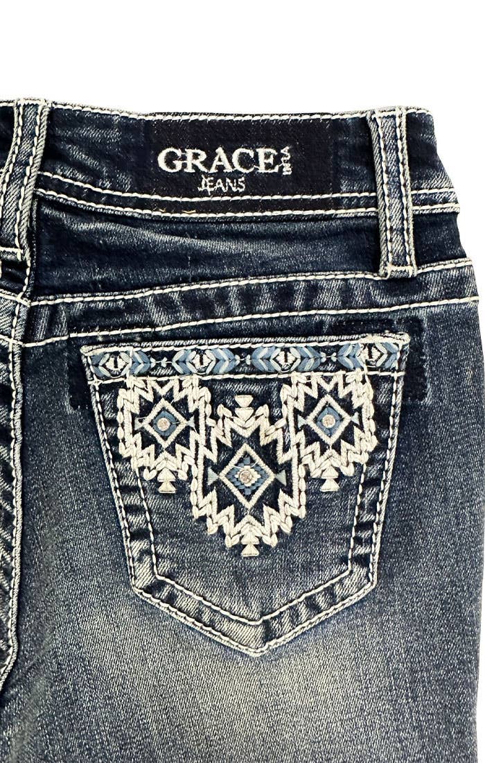 Grace In LA Aztec Embroidery Girls Boot Cut