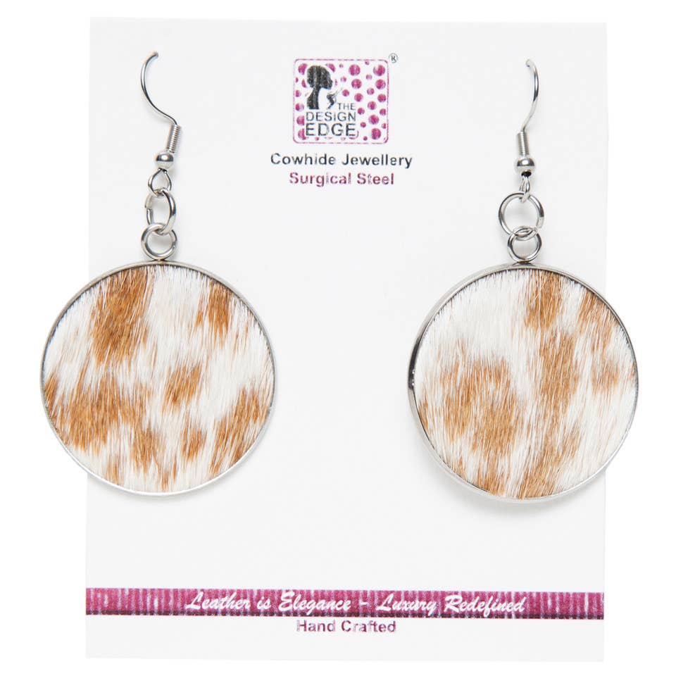 Round Drop Hairon Earrings - Cowhide