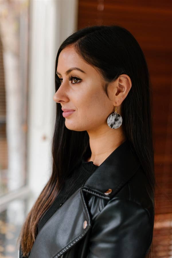 Round Drop Hairon Earrings - Cowhide