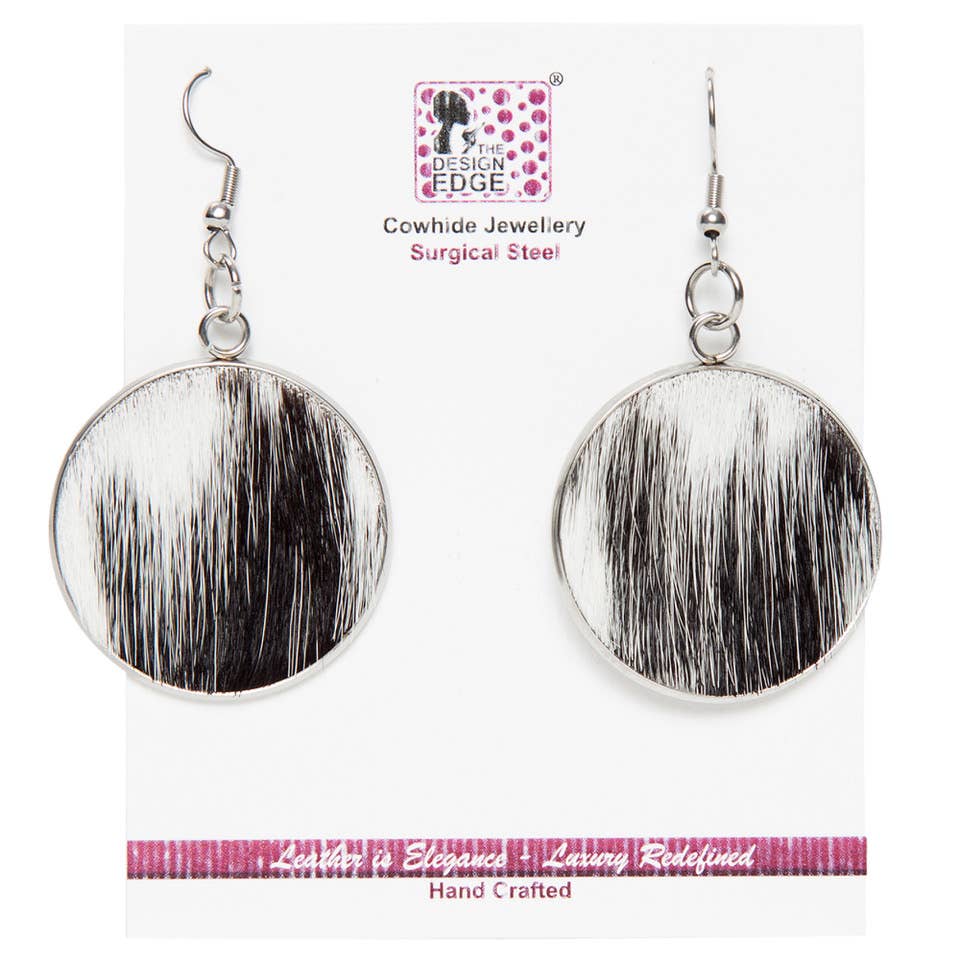 Round Drop Hairon Earrings - Cowhide