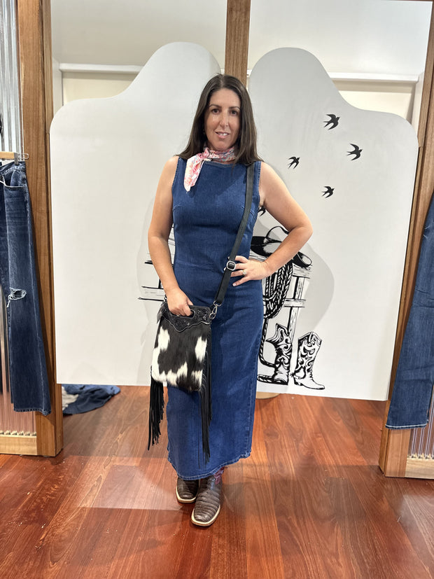 Stretch Dark Denim Maxi Dress